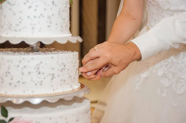 Gelin ve damat düğün pastasını kesiyorlar..