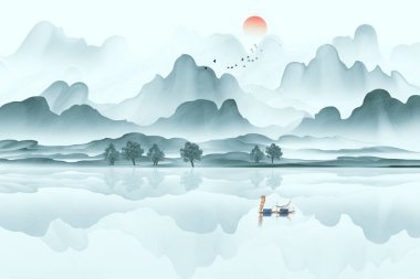 Chinese style ink landscape painting