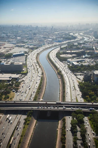 Sao Paulo Brazil City Aerial Tiete River Prohlížení Kvalitní Fotografie — Stock fotografie