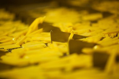 Patates fabrikasının üretim hattı. Patates kızartması - fast food.