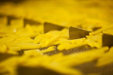 Patates fabrikasının üretim hattı. Patates kızartması - fast food.