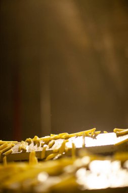 Patates fabrikasının üretim hattı. Patates kızartması - fast food.