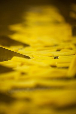 Patates fabrikasının üretim hattı. Patates kızartması - fast food.