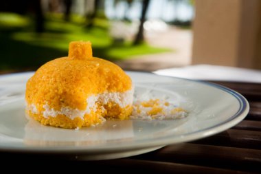  Brazilian Stuffed Tapioca crepes. Flatbread made from cassava. Food background. High quality photo