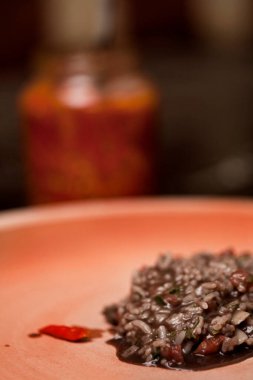 Typical Brazilian dish - rice and beans. Made with black beans. Food background. High quality photo