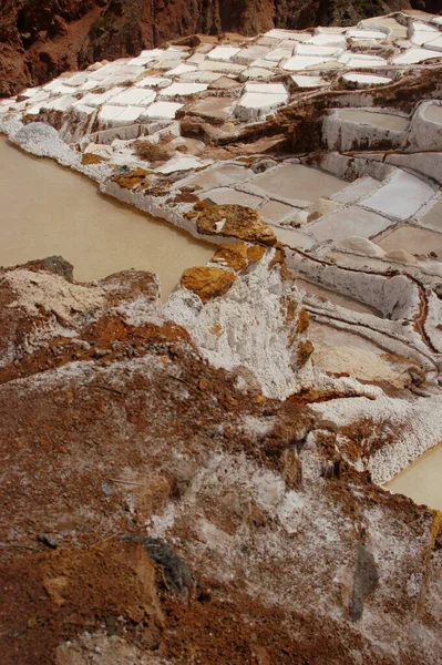 Άποψη Των Αλατωρυχείων Λιμνών Στο Maras Περού Είναι Γνωστοί Salineras — Φωτογραφία Αρχείου