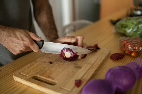 Buon Sano Pasto Giovane Uomo Preparare Tutto Pasto Vegetariano Cucina — Foto Stock