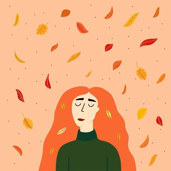 秋天的叶子的女孩 — 图库矢量图片