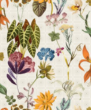 Yarım damla pürüzsüz yüzey desenleri elle boyanmış çiçek desenleri ve güzel çiçekli dokular ve huzur verici bir arka plana sahip yapraklar..