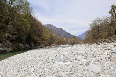 İsviçre 'de Ticino' daki Maggia Vadisi 'ndeki Taş Peyzaj