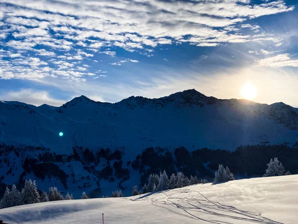 Зимний Пейзаж Прекрасный День Ленцерхайде Швейцария — стоковое фото
