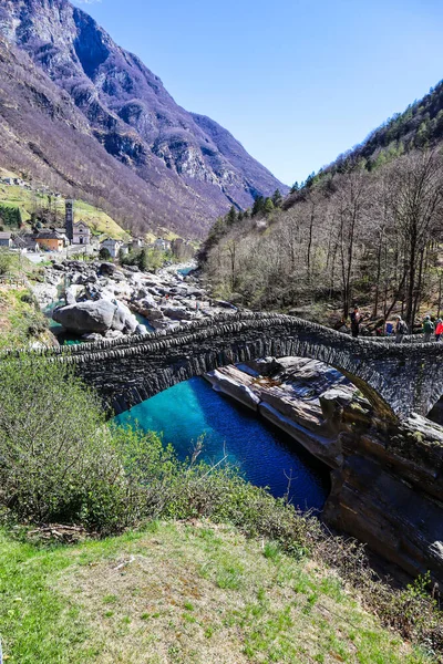 Lavertezzo Suisse Avril 2022 Pont Historique Romain Appelé Ponte Dei — Photo