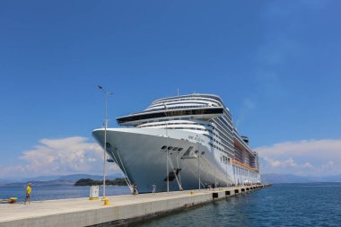 Corfu, Greece 15. June 2022: A Cruise Ship ankering in the Harbour