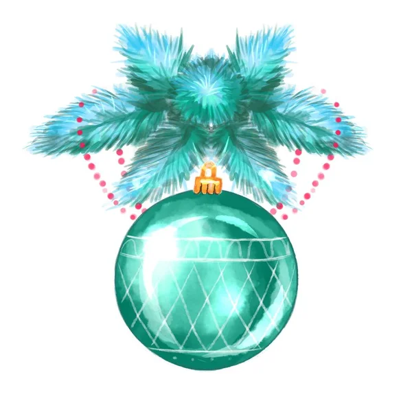 Watercolor Christmas Ball Isolated White Background Holiday Design Elements Hand — Stockfoto