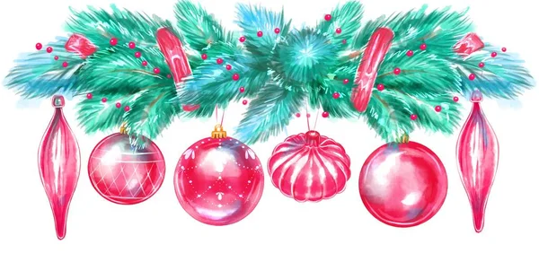 白い背景に隔離された水彩クリスマスボール 休日のデザイン要素 手描き水彩画 — ストック写真