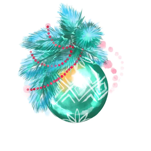 Watercolor Christmas Ball Isolated White Background Holiday Design Elements Hand — Stockfoto