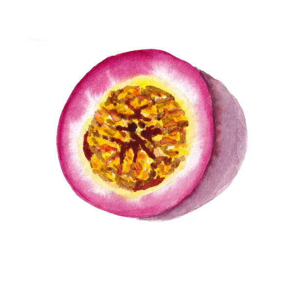 Mitad Fruta Pasión Color Púrpura Con Semillas Amarillas Marrones Dentro — Foto de Stock