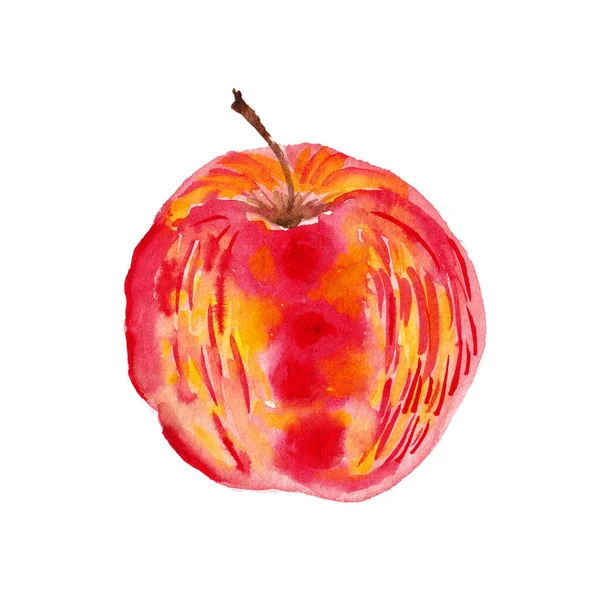 Red Whole Apple Side View Yellow Streaks Red Background — Foto de Stock