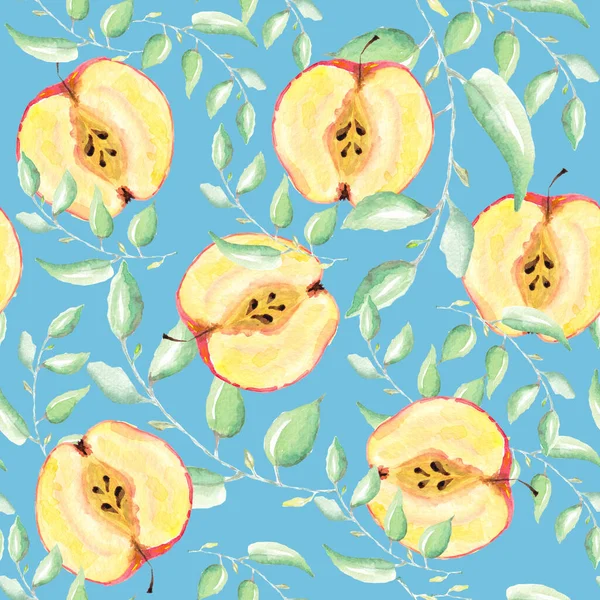 가시없는 사과와 사과를 배경에 꽃무늬 — 스톡 사진