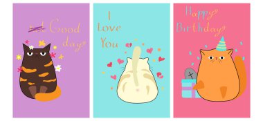 Kutlama ve kedilerle dolu bir posta seti