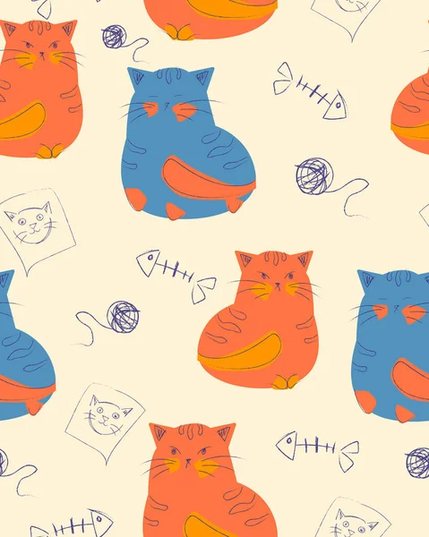 Karalama yapan kedilerin deseni. Kitty ile vektör resmi