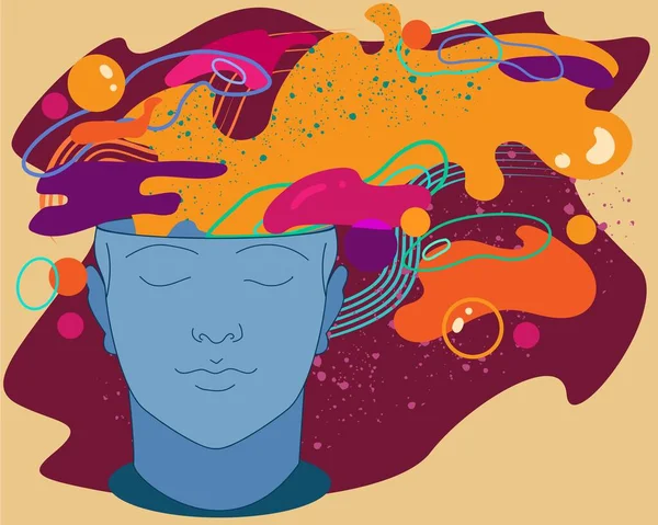  Vektör çizimi. Portre ve renkli sıçrama şekilleriyle soyut illüstrasyon