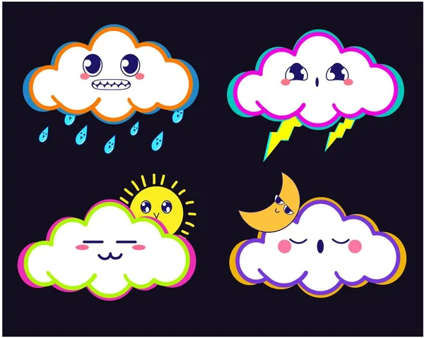 Conjunto Diferentes Pegatinas Nubes — Vector de stock