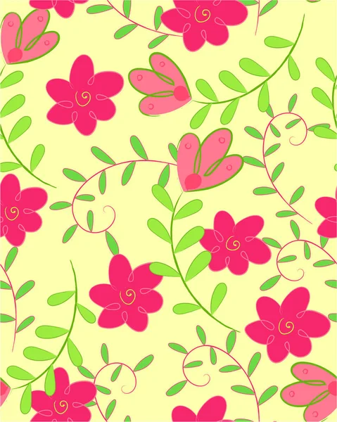 Pattern Green Spring Flowers — 스톡 벡터