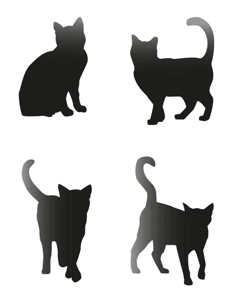 Cats Set Black Silhouette Isolated Vector — Vector de stock