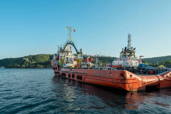 停泊在伊斯坦布尔以北Bosphorus海峡沿岸的拖船 — 图库照片