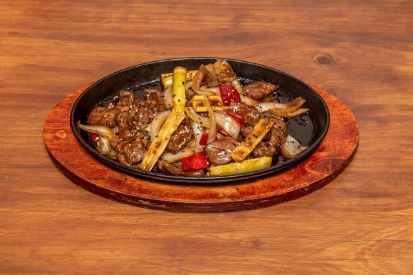 Receta China Carne Res Con Bambú Verduras Wok Con Salsa — Foto de Stock