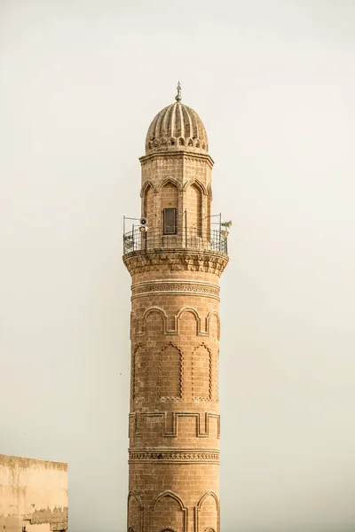 Minareto Antica Architettura Ottomana Costruito Con Arenaria Rossa Con Ornamenti — Foto Stock