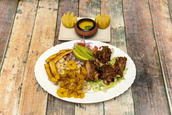 Fritada Plato Típico Gastronomía Ecuatoriana Componente Principal Cerdo Frito Una —  Fotos de Stock