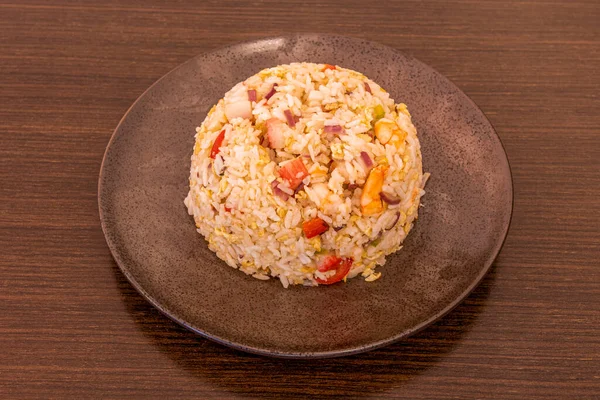 Japanese Yakimeshi Oriental Rice Recipe Mixes Different Foods Together White — стоковое фото