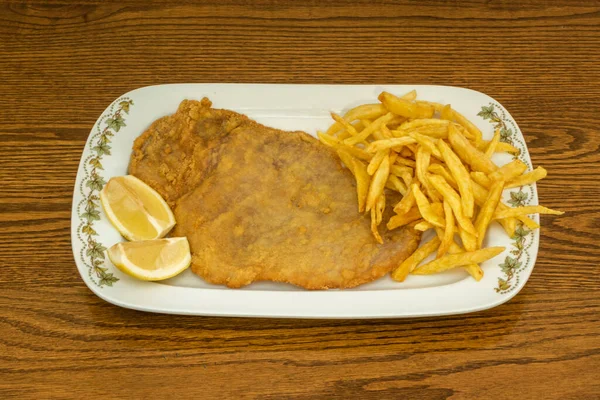 Wiener Schnitzel Viennese Schnitzel One Most Famous Dishes Austrian Cuisine — Fotografia de Stock