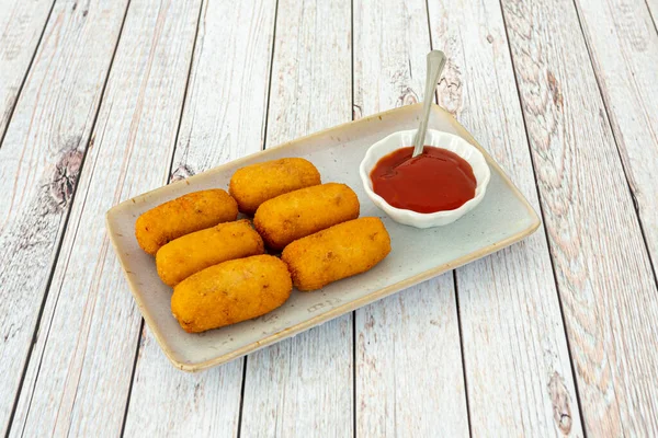 Crispy Croquettes Creamy Melts Your Mouth Serrano Ham Croquettes — 스톡 사진