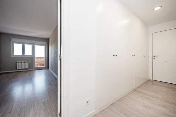 Corridor Wall Full White Cabinets Entrance Living Room Terrace — 스톡 사진