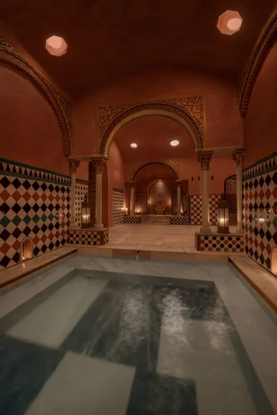 Beautiful Pool Thermal Waters Arab Baths Marble Tiles Candles — 스톡 사진