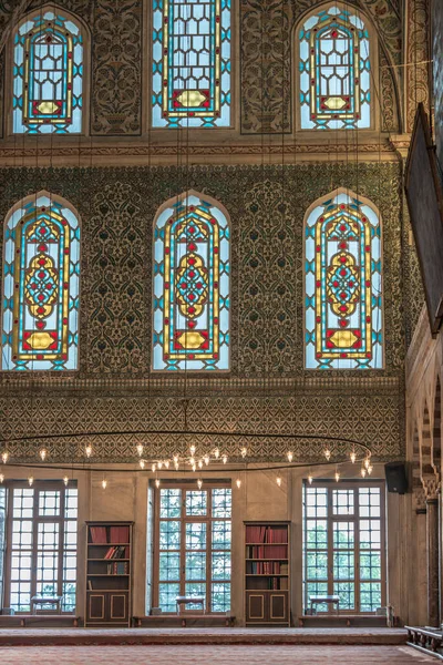 Mur Avec Grandes Fenêtres Intérieur Mosquée Bleue — Photo