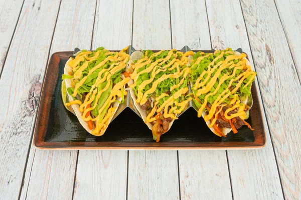 Koreanische Tacos Sind Ein Beliebtes Koreanisch Mexikanisches Fusionsgericht Verschiedenen Städtischen — Stockfoto