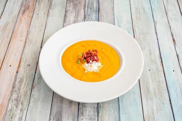 Salmorejo Made Crushing Certain Amount Breadcrumbs Which Also Includes Garlic — Stock Photo, Image
