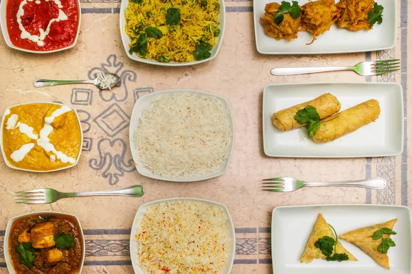 Верхний Вид Изображения Набора Индийских Блюд Питания Плов Рис Овощные — стоковое фото