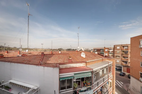 Facades Roofs Residential Buildings Made Bricks Clay Tiles Middle Streets — Stock Photo, Image