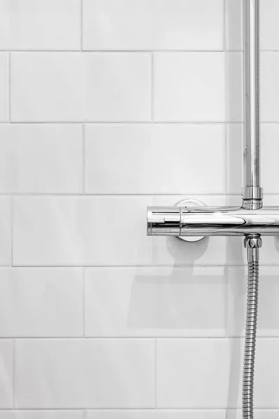 Detail Chrome Temperature Regulator Shower Small White Tiles — ストック写真