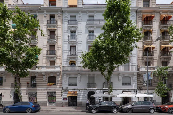 Facades Urban Residential Buildings Clay Bricks Closed Open Balconies Terraces — Foto de Stock