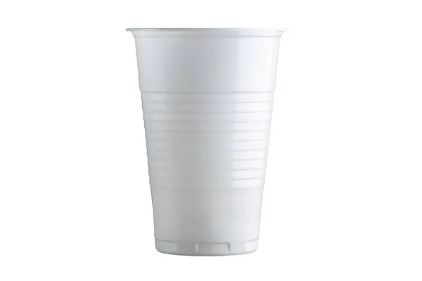 Copa de plástico blanco desechable sobre un fondo blanco. Aislar. — Foto de Stock