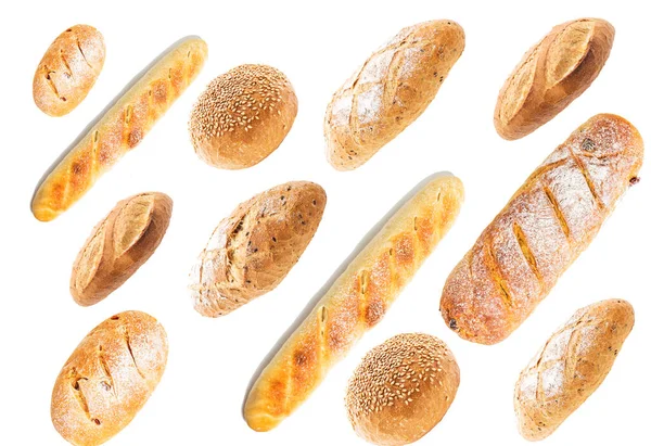 Roti Hitam Dan Putih Dan Roti Yang Berbeda Dengan Latar — Stok Foto