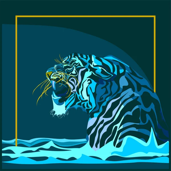 Tigre Agua Símbolo 2022 Años Girando Cabeza Rugiendo Mostrando Colmillos — Vector de stock