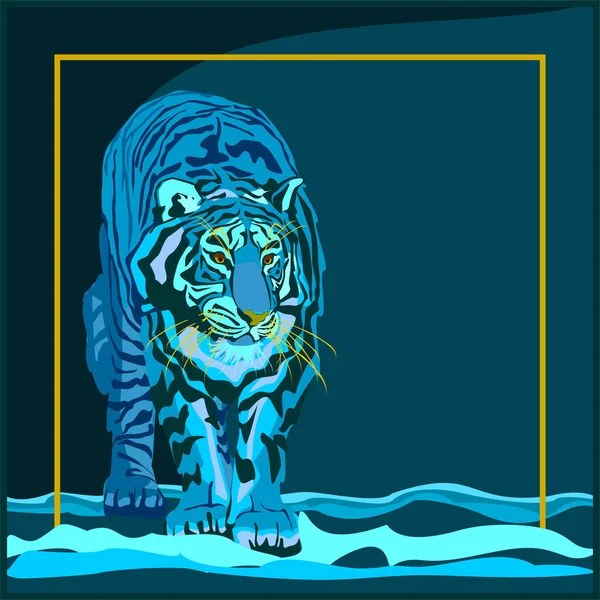 Tigre Eau Animal 2022 Année Vue Face Debout Regardant — Image vectorielle