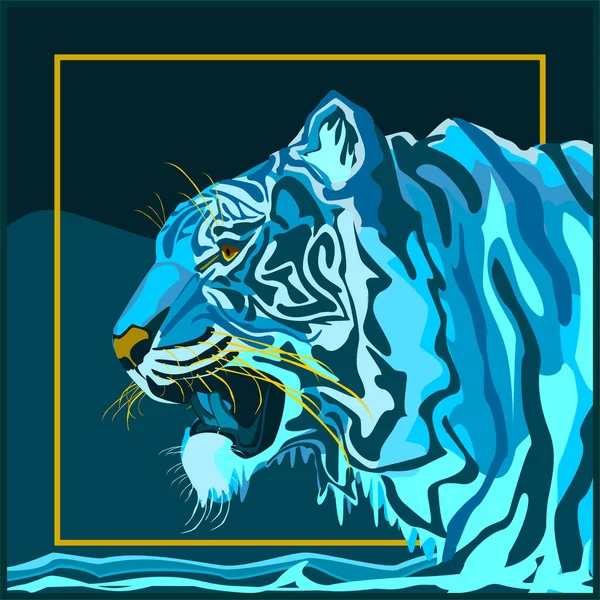 Tigre Agua Animal 2022 Años Vista Lateral Cabeza — Vector de stock